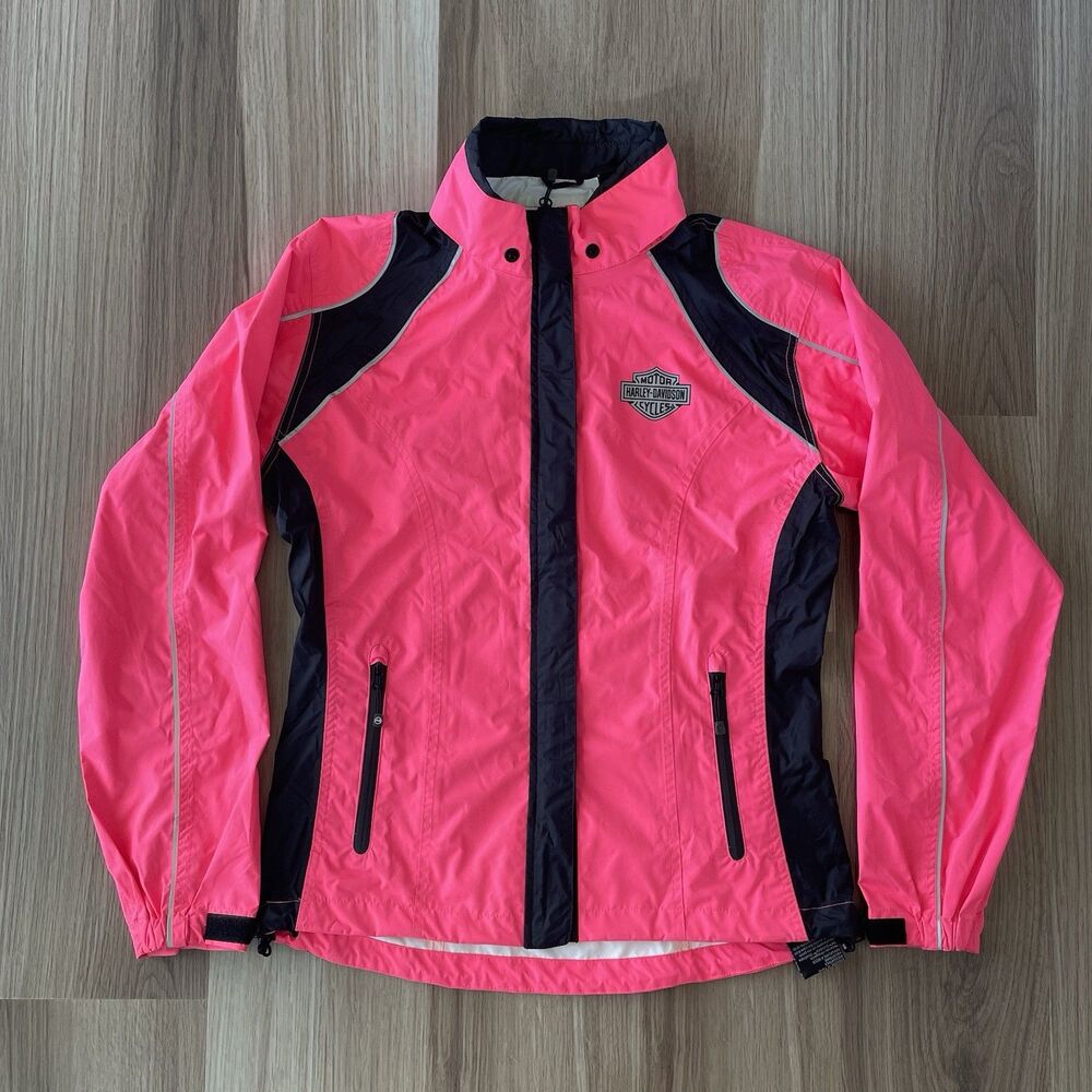 Harley Davidson Womens Small HI-VIS Rain Suit Motorcycle Riding Gear Jacket Pink